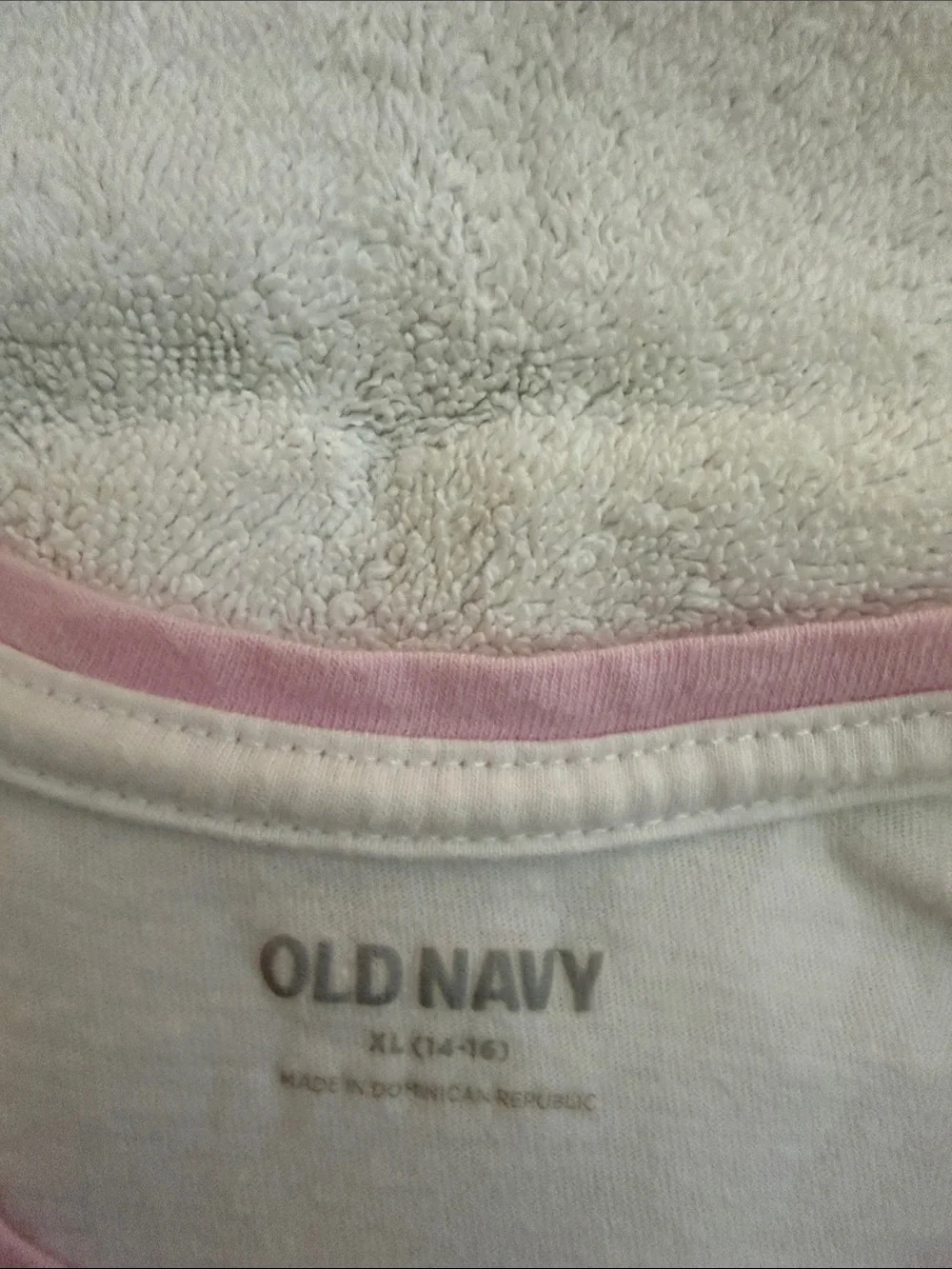 Old Navy White Tee with Pink Trim and Yellow Duck Graphic